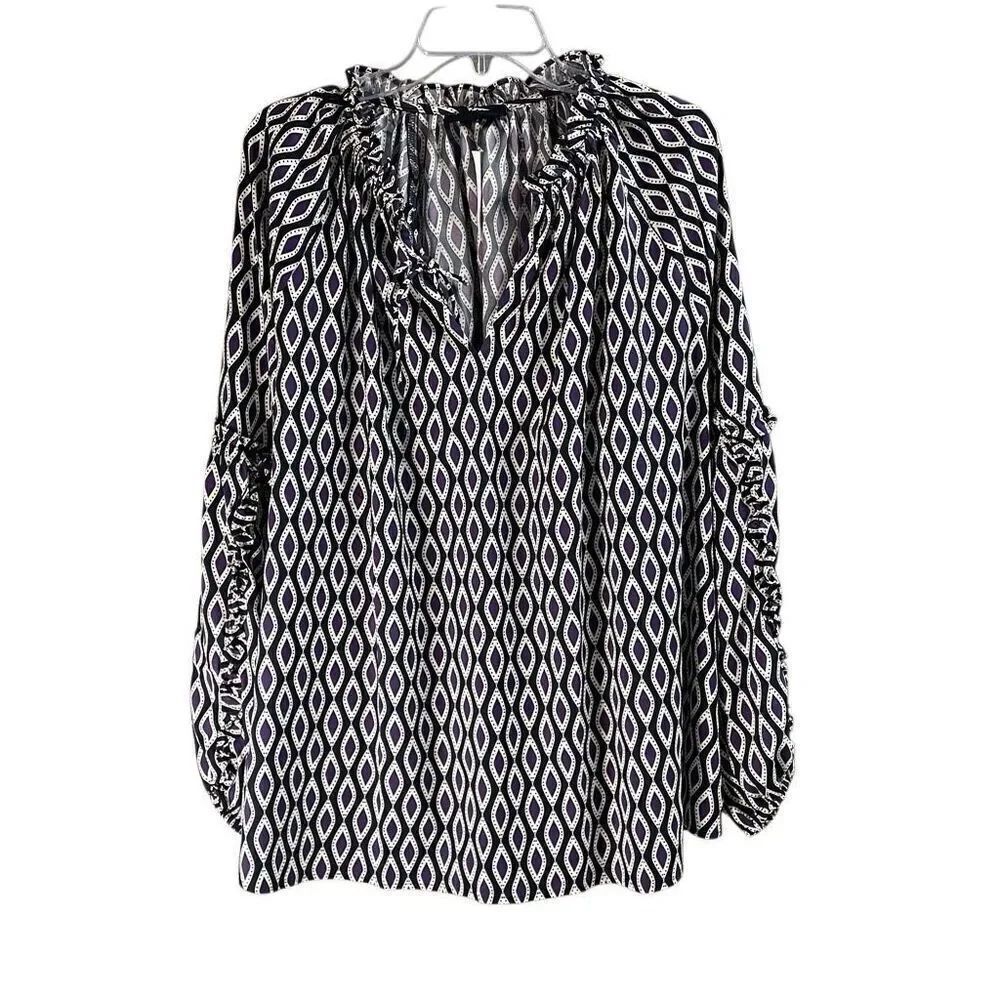 NWT LANE BRYANT Ruffled Sleeve Blouse Black Purple Size 22/24 FLAWED